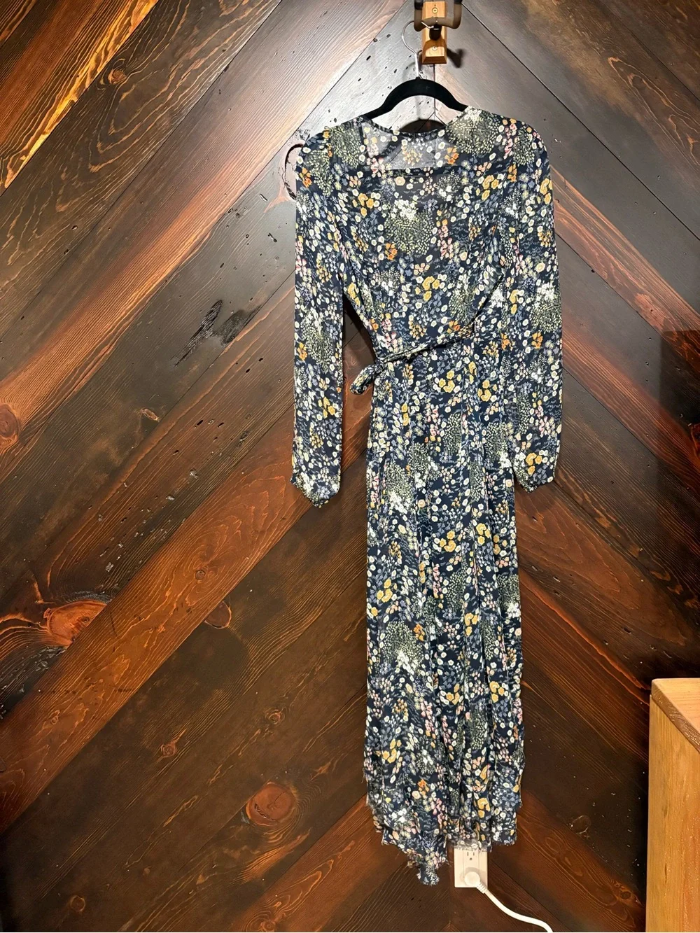 Miss Me Navy Floral Wrap Maxi Dress with Long Sleeves - Picture 4 of 4